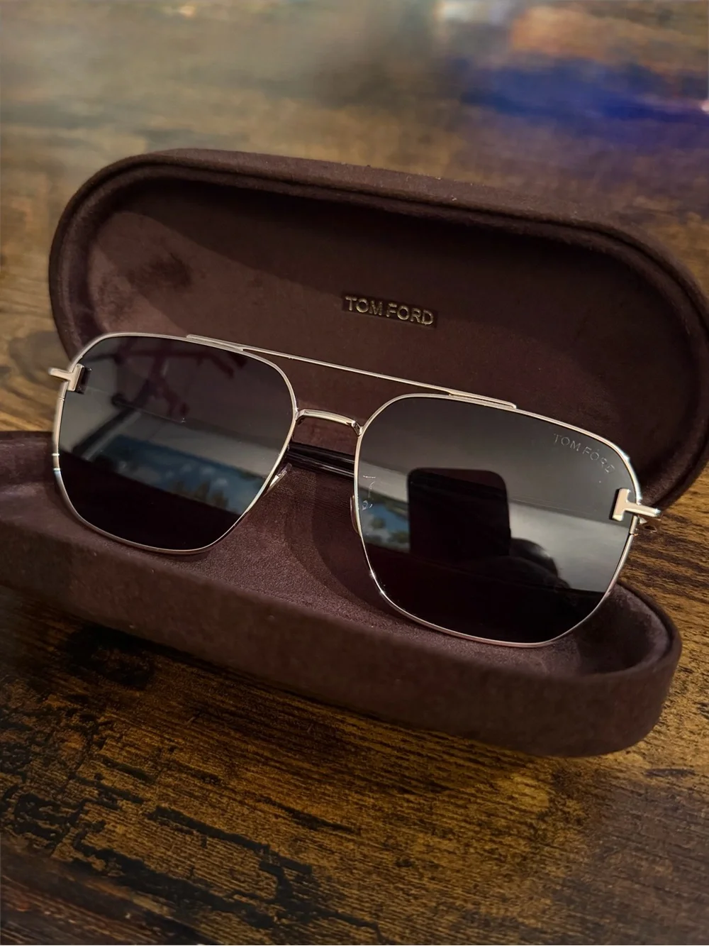 Tom Ford Gold Metal Aviator Sunglasses with Dark Lenses